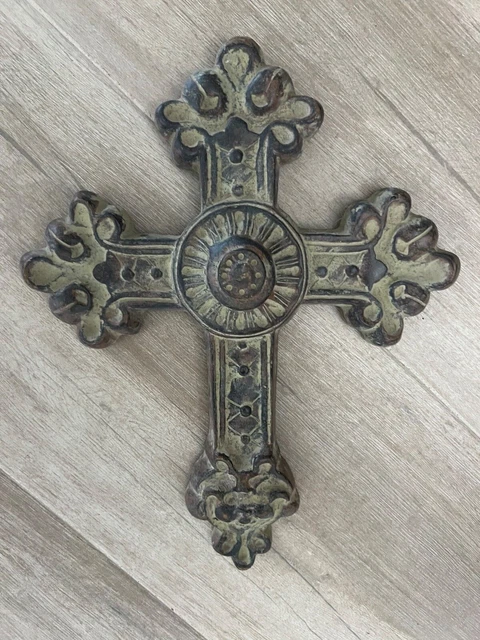 Gothic Medieval Cross Sculpture Decorative Hanging Wall Decor Bronze Resin Boho