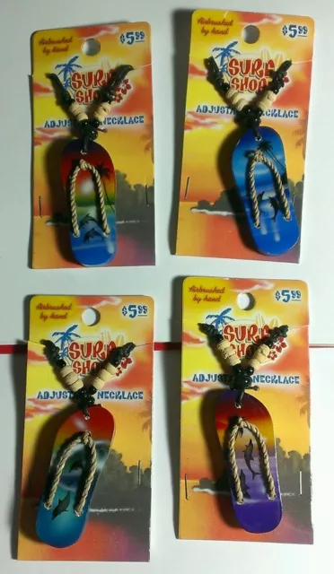 Assorted Hand Airbrushed FLIP FLOP DOLPHIN PALM TREE OCEAN Wood PENDANT NECKLACE