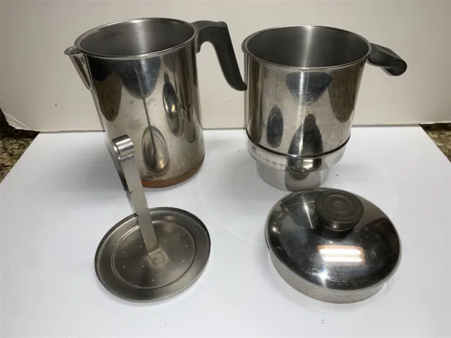 Vtg Revere Ware 1801 Drip Coffee Pot Stainless Copper Bottom 8 Cup