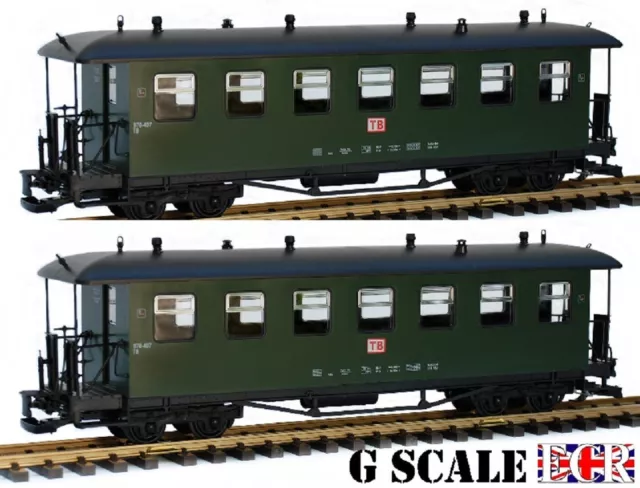 A Pair Yes Two G Scale Gauge Railway Passenger Carriage Green Garden Coach Train