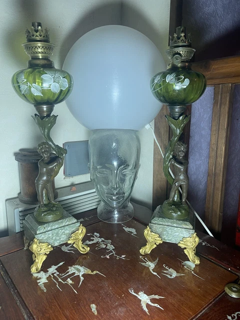 Paar Lampen Links Öl Putten Liebe Halter Torchères Jugendstil