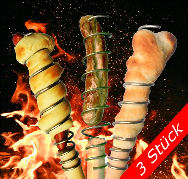 3 x Grillstock Edelstahl Stockbrot Stockgrill Lagerfeuer Grillspieß HOTDOG BBQ