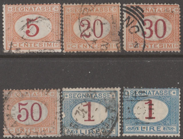 ITALY,1870+, Postage Due Stamps, collection of 6 used,  Sc.J1 / J14 VF, part set