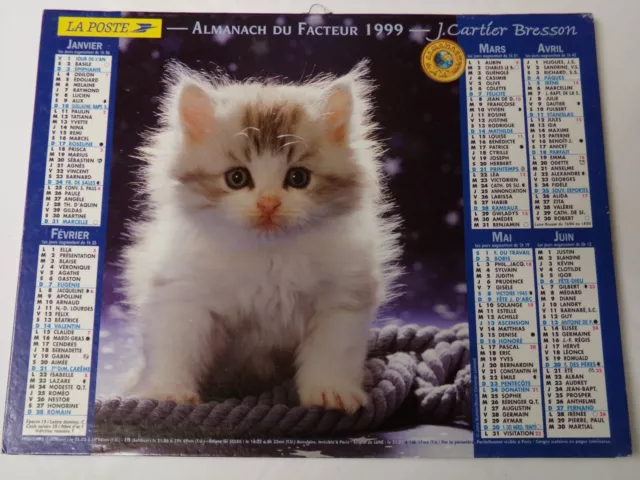 1999 ALMANACH CALENDRIER DES PTT FRANCE Idée cadeau année naissance / Collection