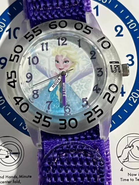 Disney Kids Frozen Elsa Girls - Time Teacher Watch Purple Nylon Strap - New