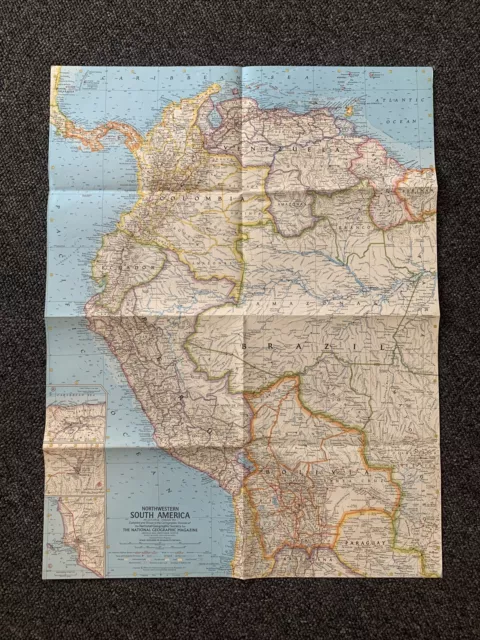 NW South America Vintage National Geographic Map Old Brazil Peru 1964 Colombia