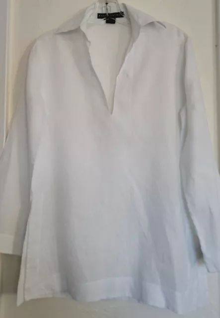 Ralph Lauren Black Label White Linen Tunic Top Womens Size 4 Long Sleeve Slits