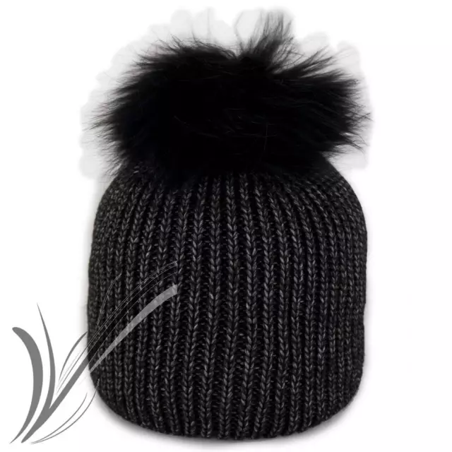 Cappello nero pon pon pelliccia eco donna invernale berretto ragazza caldo moda