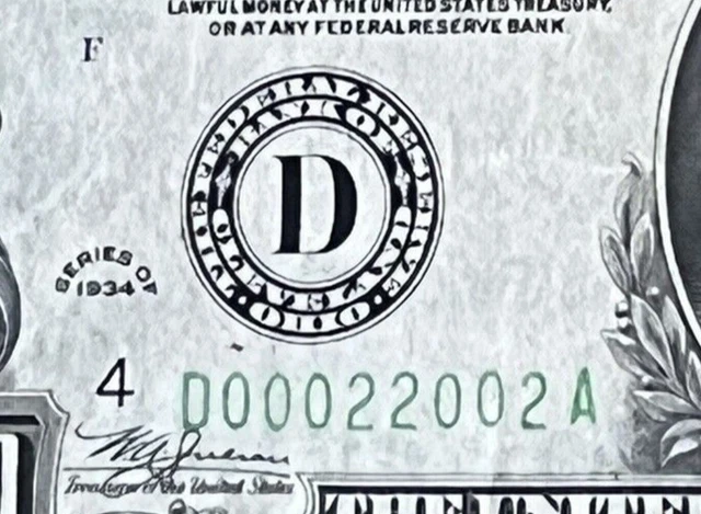 FANCY SERIAL NUMBER **TRUE BINARY ** 1934 Fr. 2212D One Thousand Dollar Bill 500