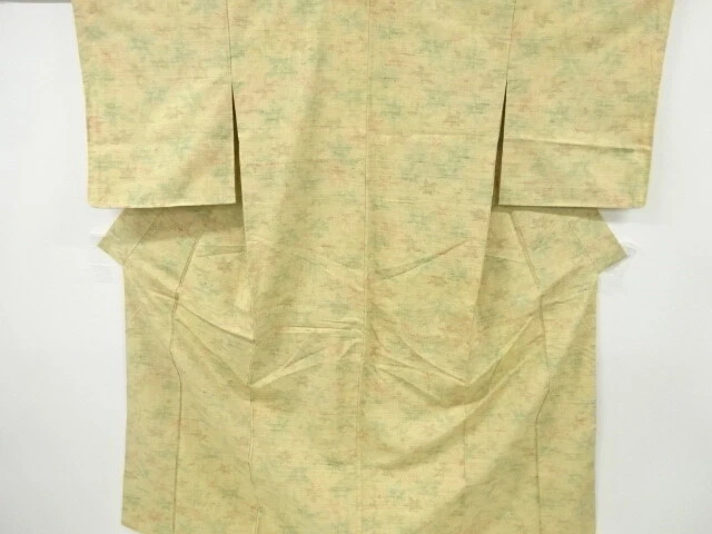 6605786: Japanese Kimono / Antique Kimono / Mawata Ojiya Tsumugi / Woven Flower