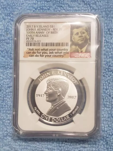2017 Kennedy Proof Silver Dollar British Virgin Islands Reverse Proof NGC PF70