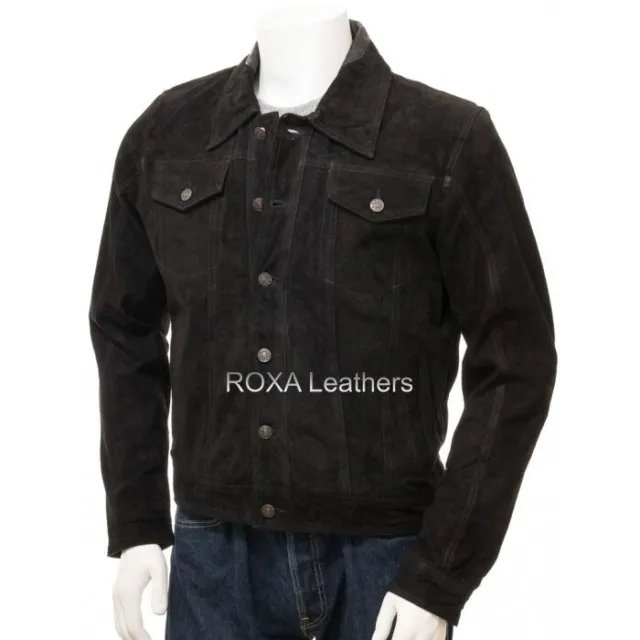 Men's Best Selling Pure Authentic Suede Leather Jacket Outwear Button Black Coat