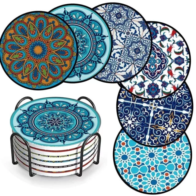 1 PC Drink Coasters Set Of 6 Turkish Moroccan Design Round Coaster Tea Cup Mat