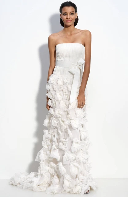 Tadashi Shoji Strapless Chiffon Gown with Organza Wedding Gown Sz 10 Ivory Tadashi Shoji Strapless Chiffon Gown with Organza Wedding Gown Sz 10 Ivory