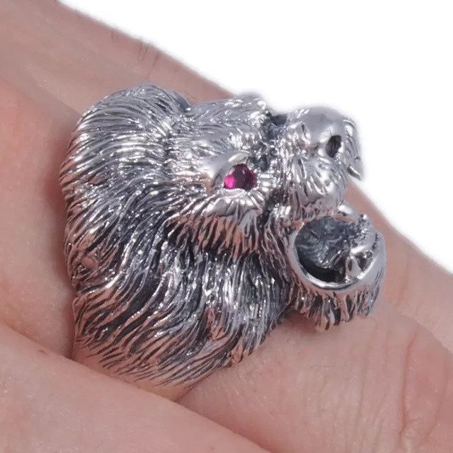 18g large predator lion tiger king skull biker 925 sterling silver mens ring