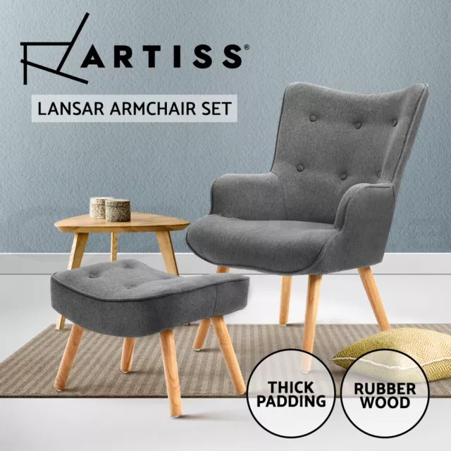 Artiss Armchair Lounge Chair Ottoman Accent Armchairs Sofa Fabric Chairs Grey