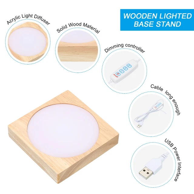 Various Led Lights 4X4& WOODEN LED Light Base Wood Display Stand w Dimmer 3 Color White ...