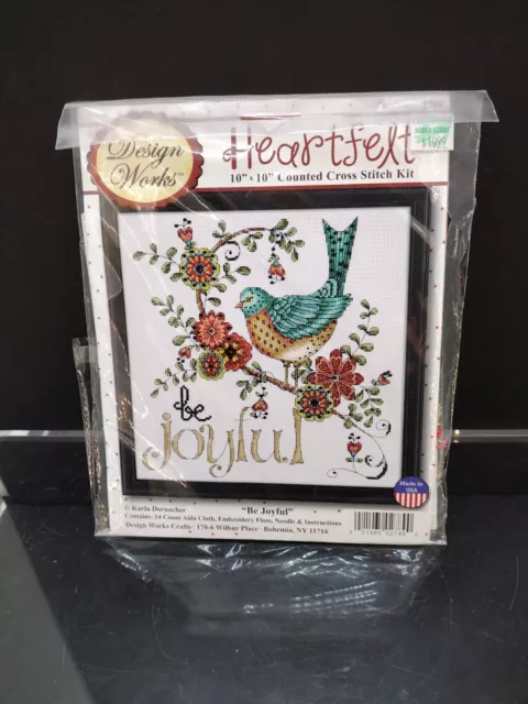 Design Works Heartfelt BE JOYFUL  10" X 10" Counted Cross Stitch Picture Kit NEW