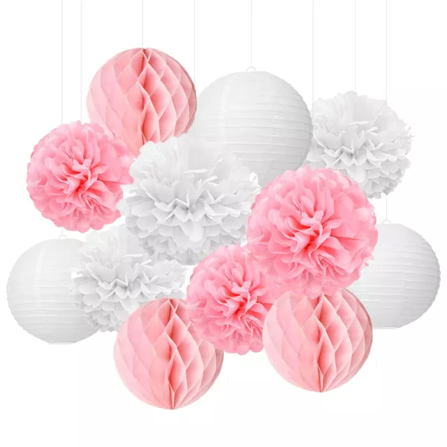 YBwanli Decorazione Festa Tema Rosa，12pz Palla di Fiori di Carta，Lanterne di C