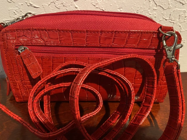 New Leather Croc Embossed Wallet Samantha Clutch Strap 4