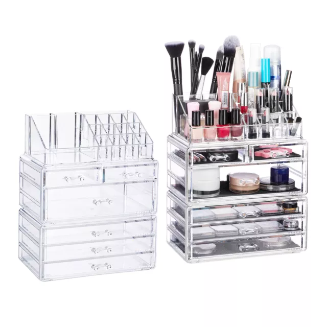 2x Contenitore cosmetici con 6 cassetti, make-up organizer acrilico trasparente