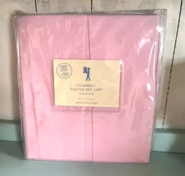 Falda de cama Pottery Barn Kids rosa Chambray COMPLETA plisada nueva en paquete