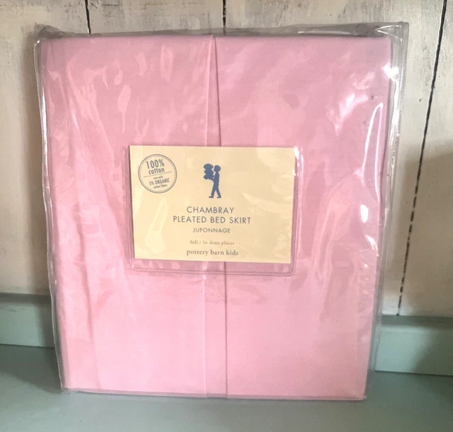 Falda de cama Pottery Barn Kids rosa Chambray COMPLETA plisada nueva en paquete