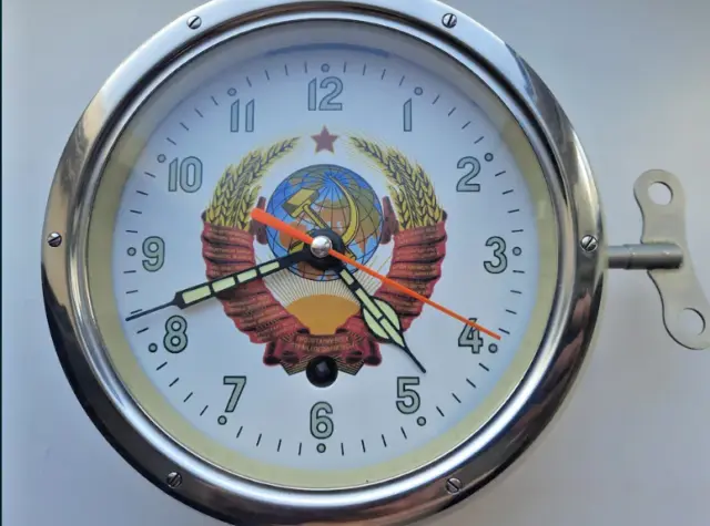 Rare! RELIABLE SHIP CLOCK COAT OF ARMS USSR Vintage Russia SUBMARINE NAVY MARINE