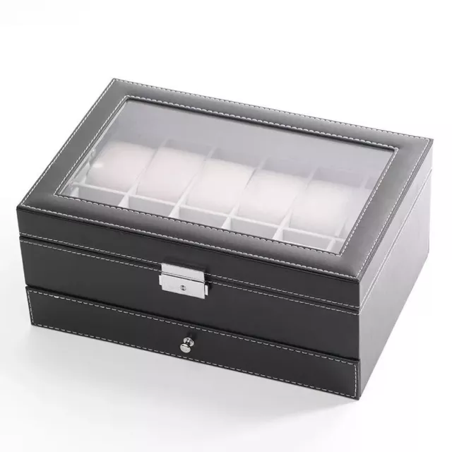 12 Slot PU Leather Watch Storage Box Display Drawer Case Organizer WatchShowcase