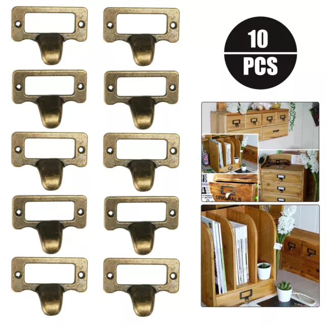 10x Drawer Cabinet Label Pull Frame Handle Brass File Name Card Holder Hardware