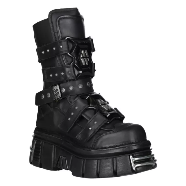 New Rock Stivali M-MET422-S1 Unisex Nero Metallizzato Pelle Plateau Gotico