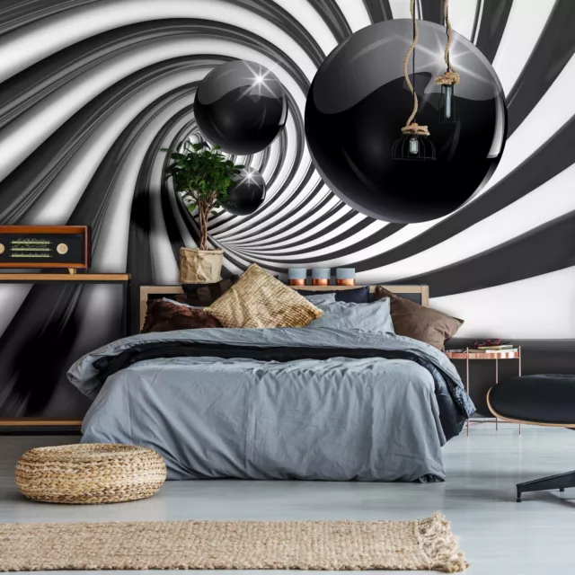 3D effect WALL MURAL 144x100 inch photo wallpaper Black & White swirl abstract