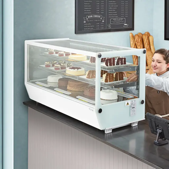 48" White Refrigerated Square Countertop Bakery Display Case with LED Lighting