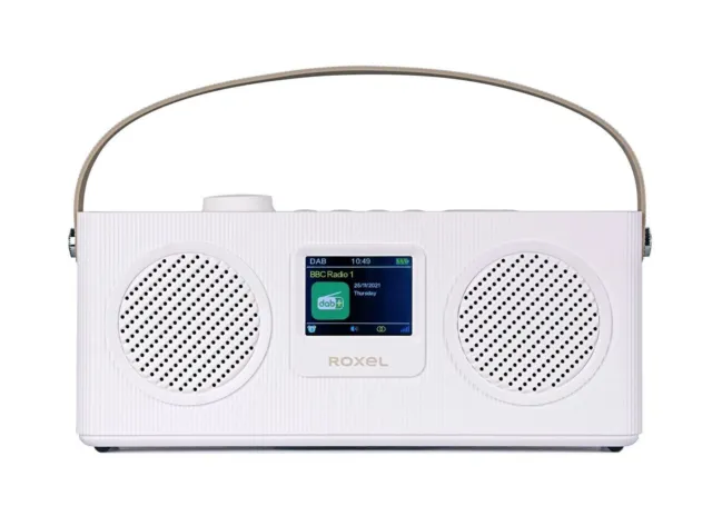 Portable Wireless DAB/FM Radio with Handle, Dual Alarm Clock, USB, SD - White