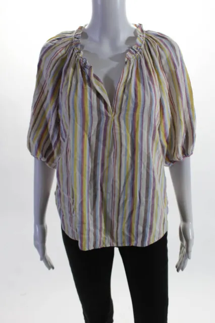 Xirena Womens Cotton Striped V-Neck 3/4 Sleeved Blouse Top Multicolor Size XS