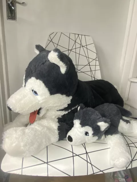 Ikea Livlig Large Husky Dog Wolf & Small Baby Plush Soft Toy Bundle Lot