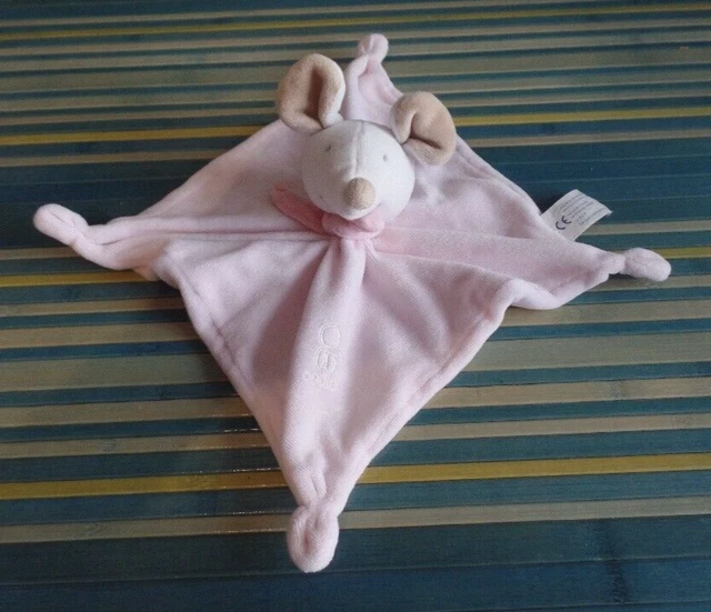 S23 / doudou plat souris rose blanc écharpe rose OKAIDI OBAIBI