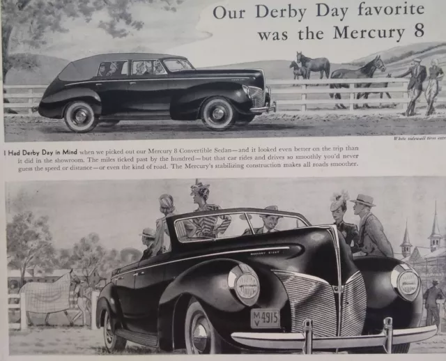 Mercury 8 Print Ad Original Vtg 1940s WW2 Ford Derby Horse Convertible GE Vacuum