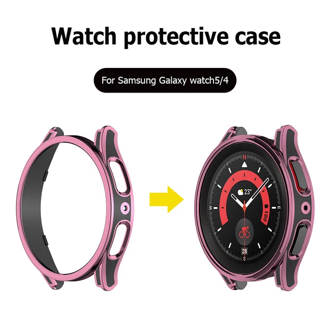 Protective Bumper Shell Screen Protector Case for Galaxy Watch 5/4 (Pink 44mm) F