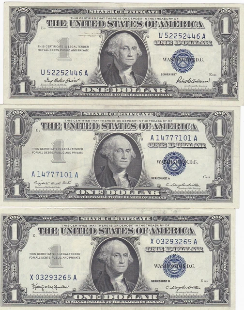 Kappyscoins W7681   1957 1957A 1957B    $1 Silver  Certificate Ch Crisp Unc
