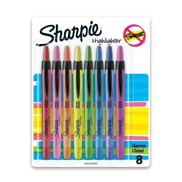 Sharpie Accent Retractable Highlighters Chisel Tip Assorted Colors 8/Set 28101