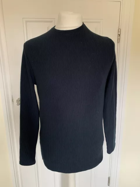 Zara Man Ribbed Long Sleeve Pullover Jumper Cotton Blend Navy Blue Size M - BNWT