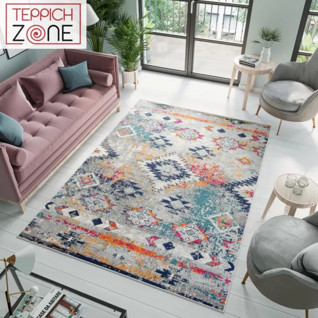 Modern Teppich Kurzflor Bunt Figuren Geometrisch Boho Schlafzimmer Wohnzimmer