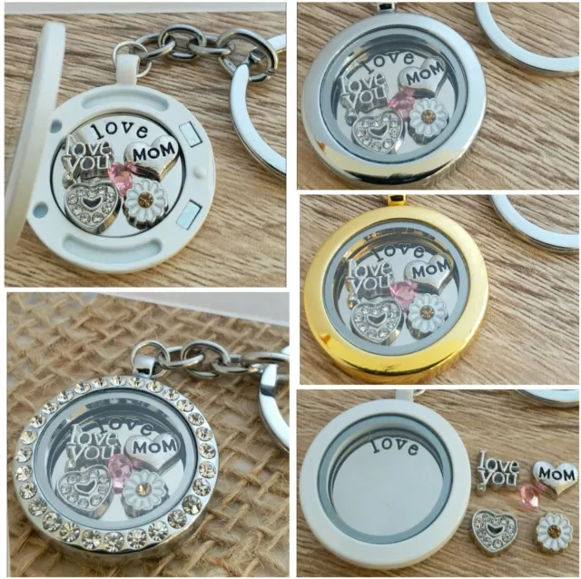 Personalised Living Memory Locket Charms for Mum,Dad,Aunt etc Keyring Necklace