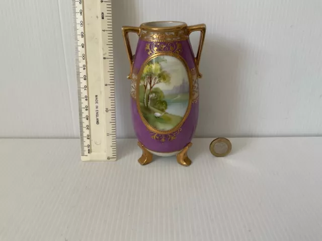 Rare Vintage  Noritake Japan Jewelled Gilt  Hand Painted Scenic  Vase