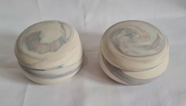 Pair Of Signed Irish Porcelain Studio Pottery Trinket Boxes