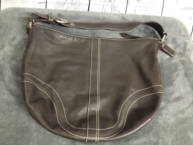 Authentic Coach Brown Leather Shoulder Purse Handbag Tote Large #00751-F10907