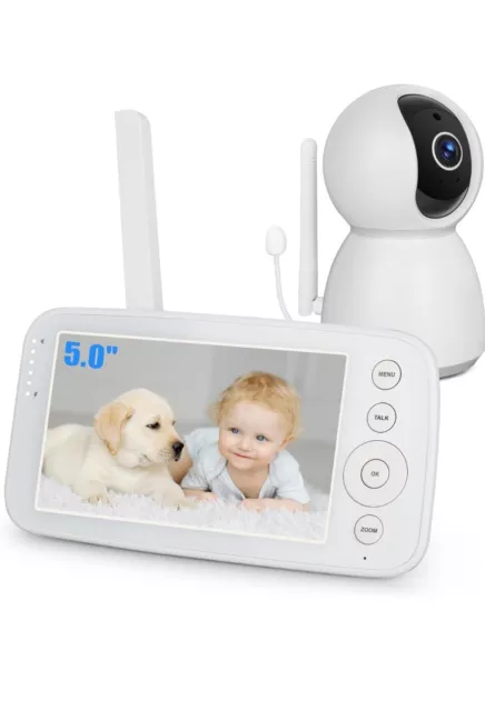 Baby Monitor 5 Inch with Camera and Audio 1080P IPS HD 720P Screen Pan-Tilt-Zoom