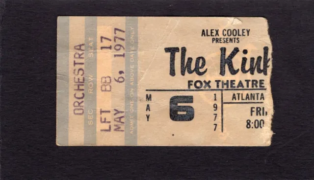 1977 The Kinks concert ticket stub Fox Theatre Atlanta You Really Got Me Lola