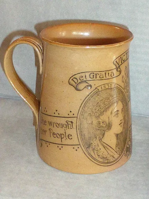 Rare Antique Doulton Lambeth Queen Victoria Diamond Jubilee Mug 1897